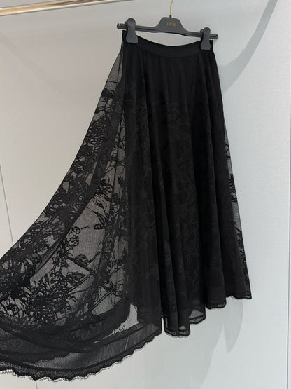 Dior 2026 Long Skirt Black and White Lace Cotton 408346