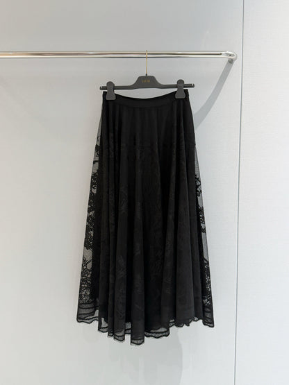Dior 2026 Long Skirt Black and White Lace Cotton 408346