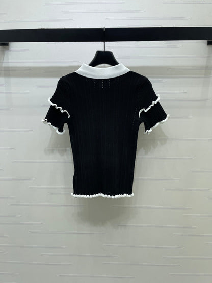 Miumiu 2026 Knitted Polo Shirt With Black Bow Wool Cashmere 414394