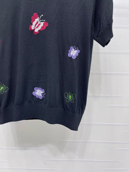 Dior 2026 Embroidered Butterfly Knit Short-Sleeve T-Shirt Cotton 422553