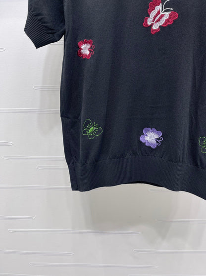 Dior 2026 Embroidered Butterfly Knit Short-Sleeve T-Shirt Cotton 422553
