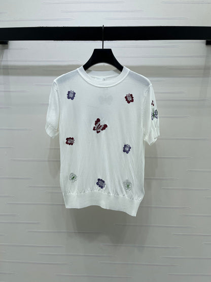Dior 2026 Embroidered Butterfly Knit Short-Sleeve T-Shirt Cotton 422553