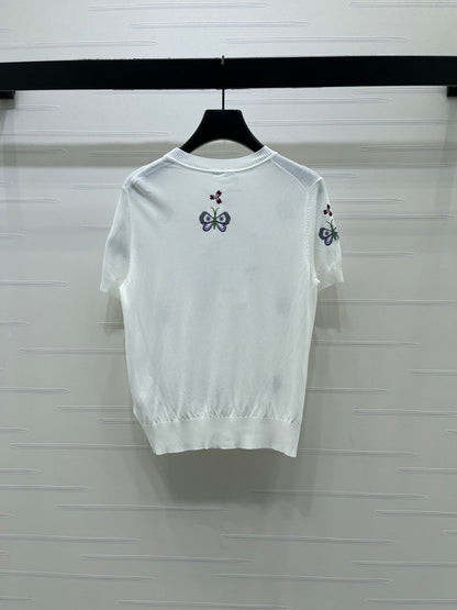 Dior 2026 Embroidered Butterfly Knit Short-Sleeve T-Shirt Cotton 422553