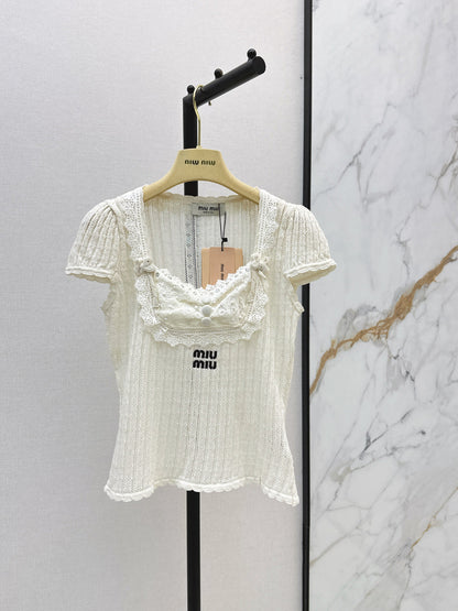 Miumiu 2026 Slim-fit Short-sleeved Knit Top Cotton 445784