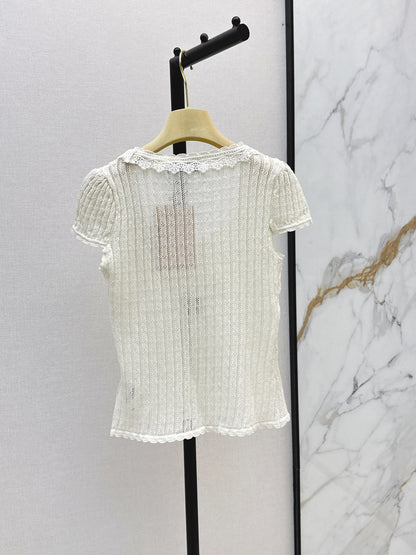 Miumiu 2026 Slim-fit Short-sleeved Knit Top Cotton 445784