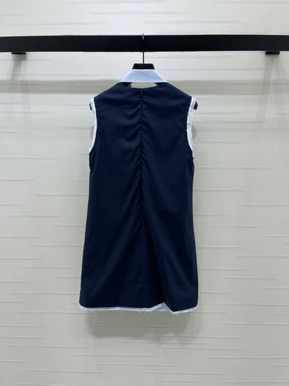 Dior 2026 Color-blocked Striped Collared Sleeveless Dress Cotton 392608