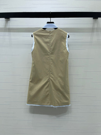 Dior 2026 Color-blocked Striped Collared Sleeveless Dress Cotton 392608
