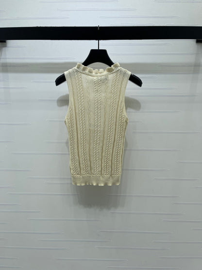 Chanel 2026 Ruffled Knit V-neck Vest Wool 395750