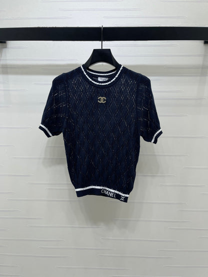 Chanel 2026 Diamond Pattern Knit Short-Sleeve T-Shirt Tencel 397443