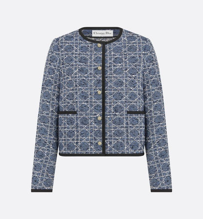 CD 25 Round Neck Suit Small Jacket Blue Cotton Silk
