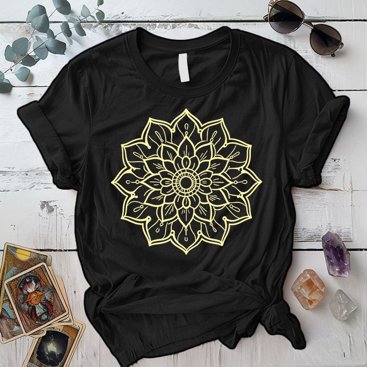Golden Mandala T-Shirt Mockup black