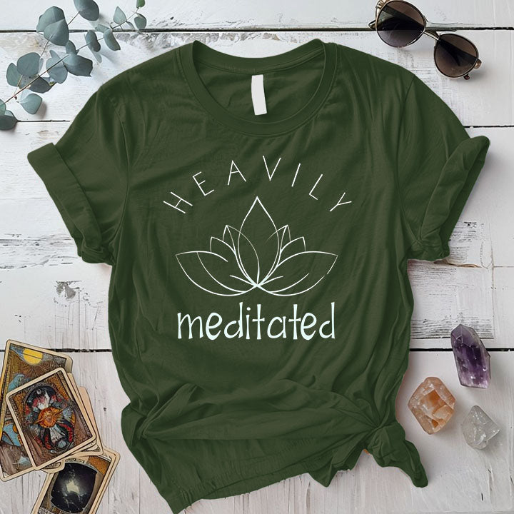 Heavily Meditated Lotus T Shirt Military Green Mockup