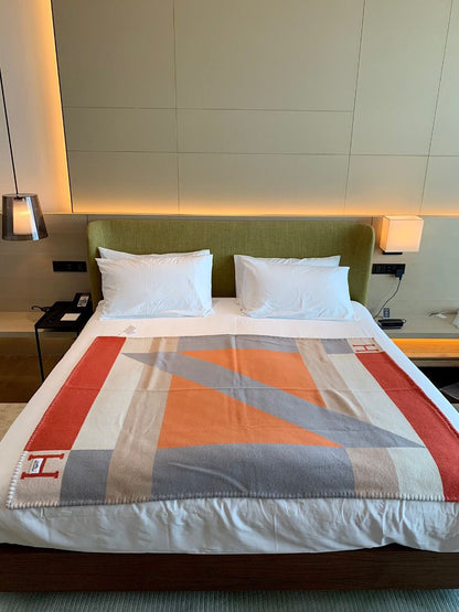 HM Drapeau Blanket Terracotta and Grey Wool Cashmere