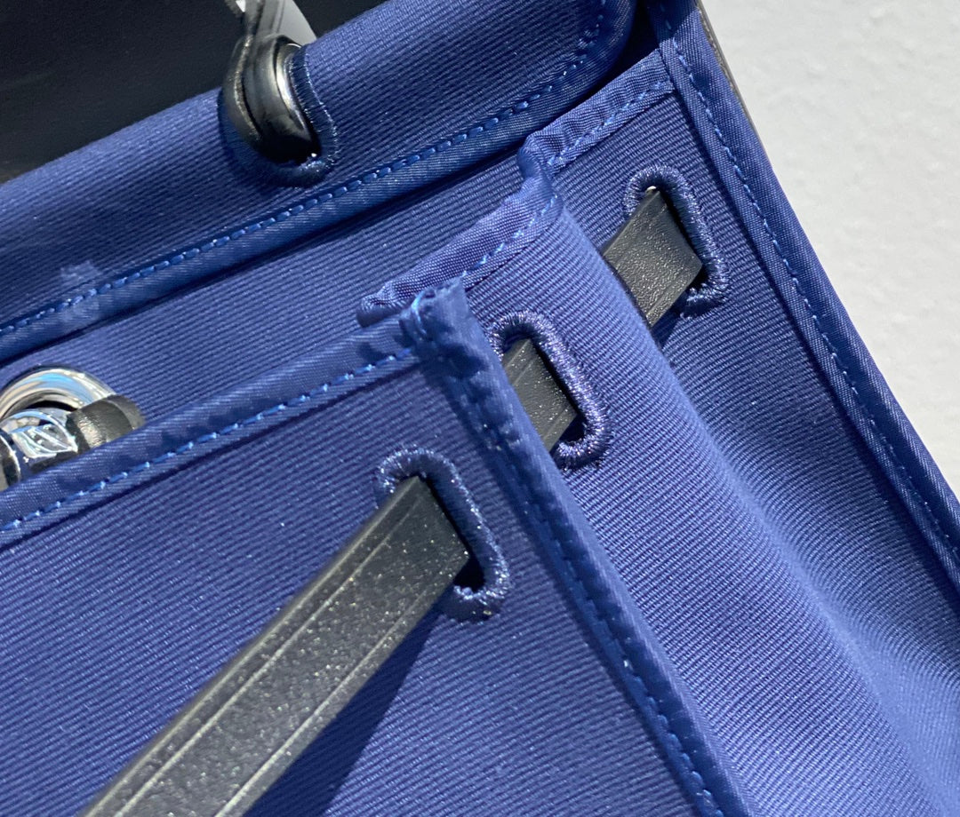 Herbag 31 Toile Blue Canvas Black Cowhide Leather