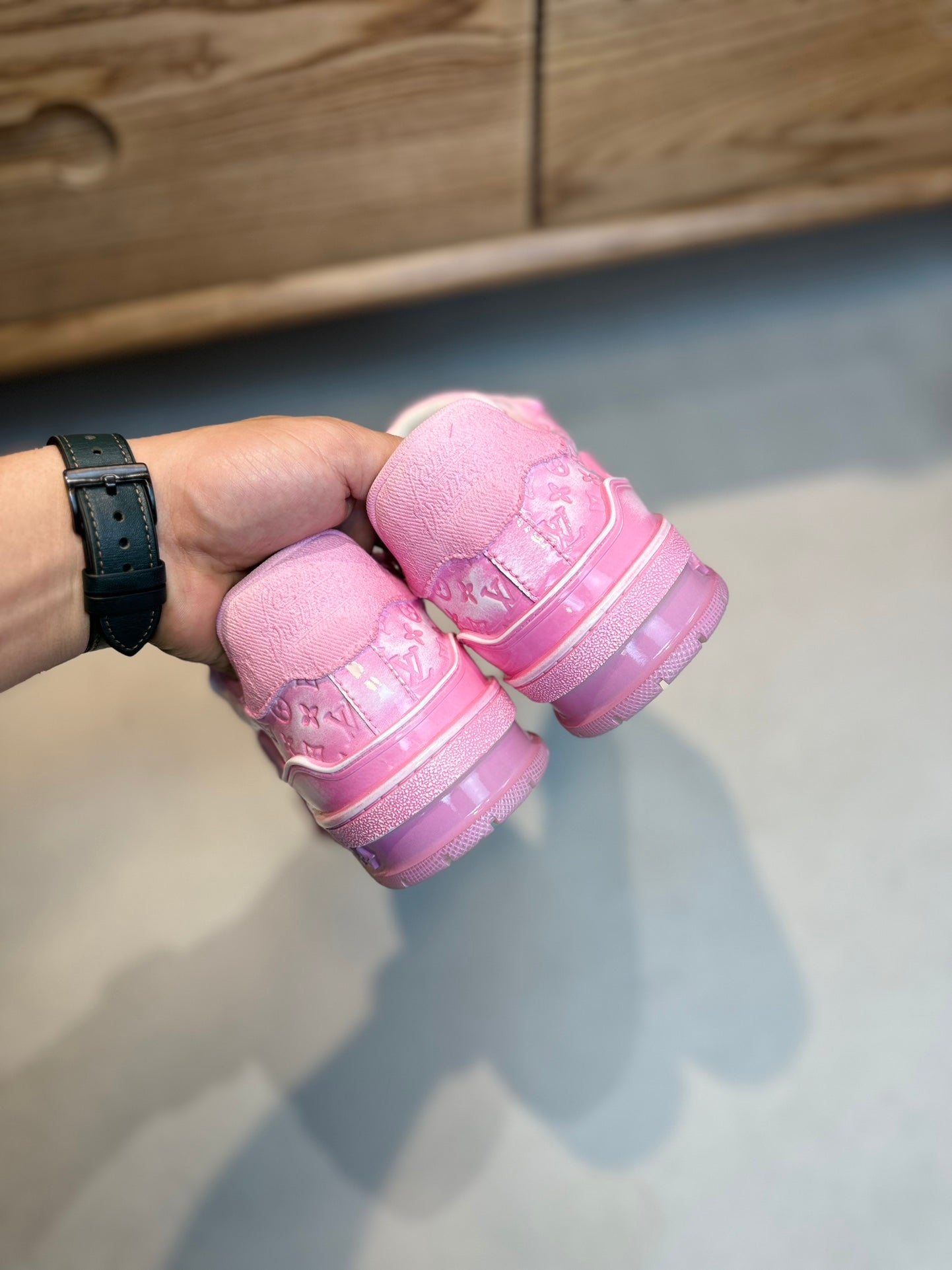 LV TRAINER MONOGRAM DENIM WHITE PINK SNEAKER