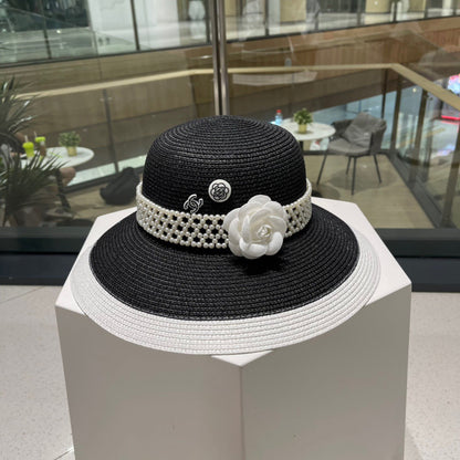 Chanel Camellia Woven Straw Hat 213420