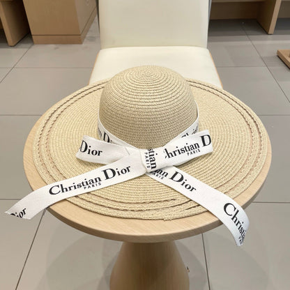 Dior Wide-brimmed Hat With Logo Ribbon 547025