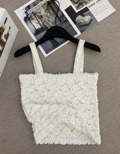 Chanel 2026 Tweed Diamond Quilted Openwork Knit Camisole Viscose Cotton 170743