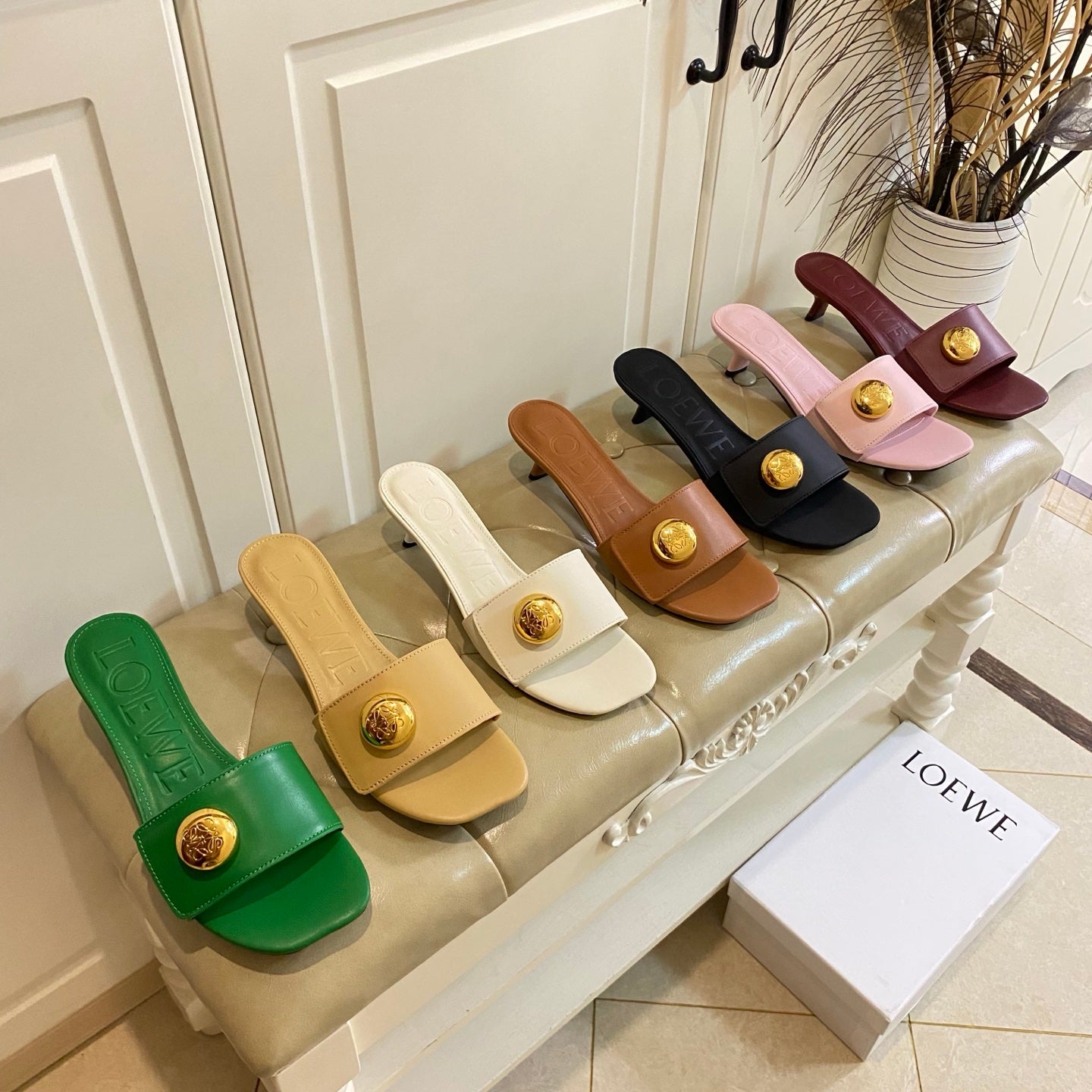 Loewe 25 Pebble Leather  Mule 45mm Multicolor Cowhide