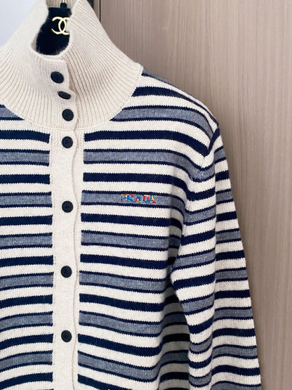 Prada 2025  Two-Tone Cardigan Brown and White Wool