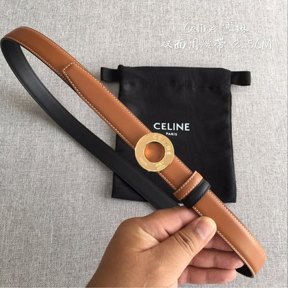 Celine 2026 Disc Buckle & Reversible Strap Belt 2.5cm Leather
