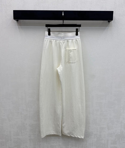 Miumiu 2026 Drawstring Webbing Pant Yellow and White Cotton Polyester