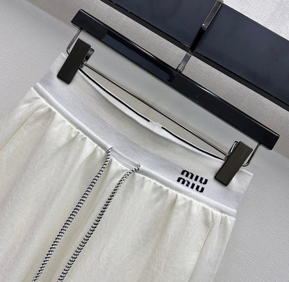 Miumiu 2026 Drawstring Webbing Pant Yellow and White Cotton Polyester