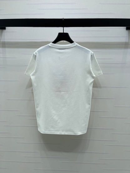 Miumiu 2026 Letter Crew Neck Short-sleeved T-shirt Red and White Cotton