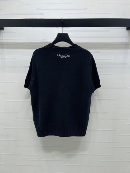 Dior 2026  Embroidered Letter Knit Short-Sleeve T-Shirt Wool