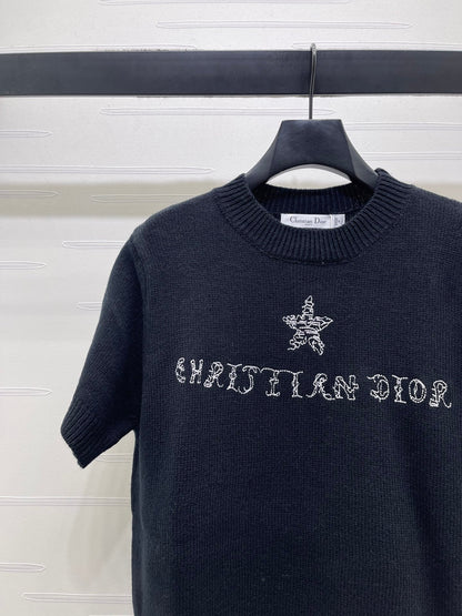 Dior 2026  Embroidered Letter Knit Short-Sleeve T-Shirt Wool
