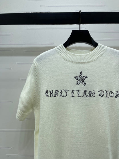 Dior 2026  Embroidered Letter Knit Short-Sleeve T-Shirt Wool