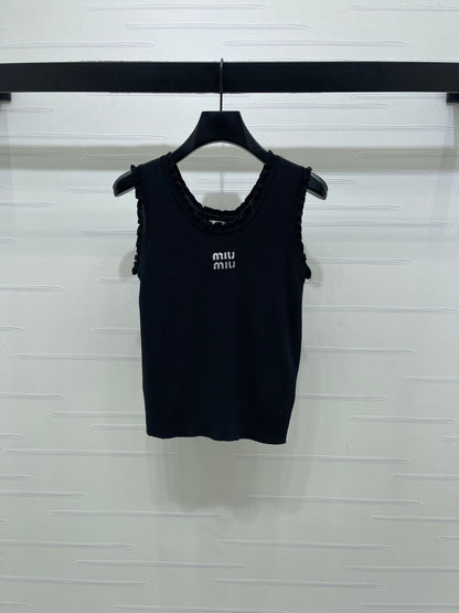 Miumiu 2026 Lace-trimmed Camisole Knit Vest Wool Tencel
