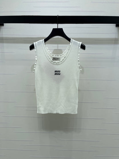 Miumiu 2026 Lace-trimmed Camisole Knit Vest Wool Tencel