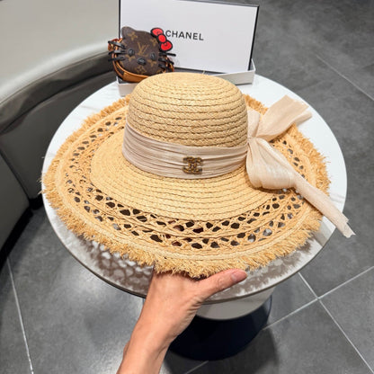 Chanel Raffia Sun Hat With Silk Ribbon 219110