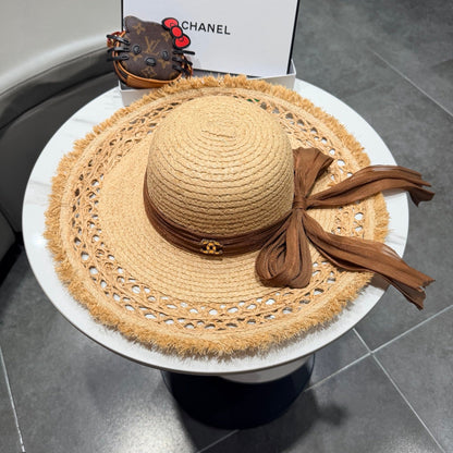 Chanel Raffia Sun Hat With Silk Ribbon 219110