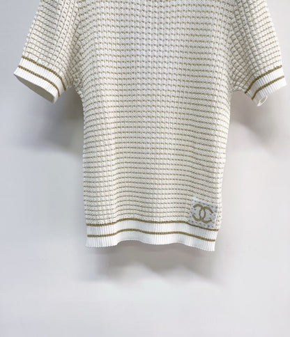 Chanel 2026  Short-Sleeve Shirt Cream and Navy Blue Tencel Nylon