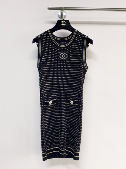 Chanel 2026 Knit Vest Dress Cream and Navy Blue Tencel Nylon
