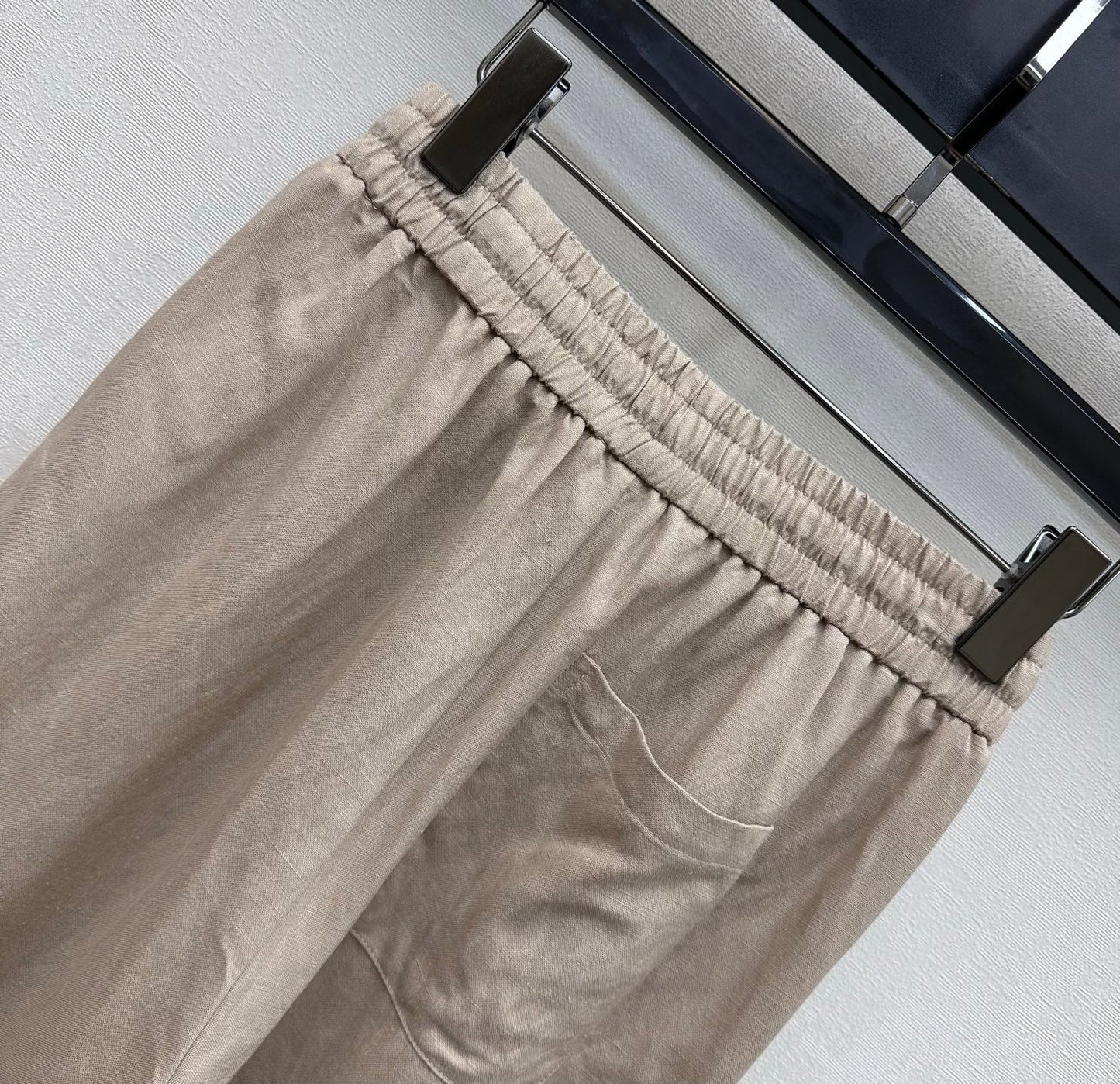 Dior 2026 Drawstring Linen Straight Leg Trouser Beige and Navy Blue Cotton
