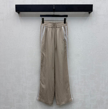 Dior 2026 Drawstring Linen Straight Leg Trouser Beige and Navy Blue Cotton