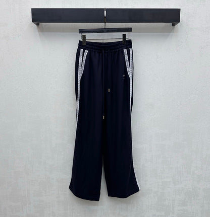 Dior 2026 Drawstring Linen Straight Leg Trouser Beige and Navy Blue Cotton