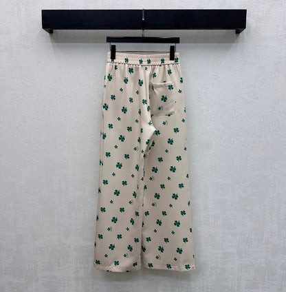 Dior 2026 Clover Embroidery Pant Cream and Navy Blue Polyester
