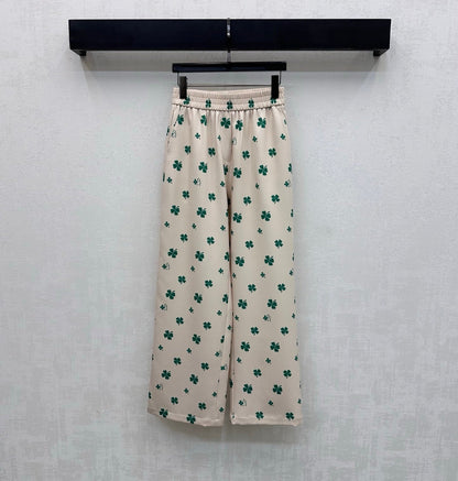 Dior 2026 Clover Embroidery Pant Cream and Navy Blue Polyester