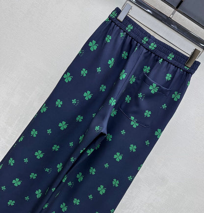 Dior 2026 Clover Embroidery Pant Cream and Navy Blue Polyester