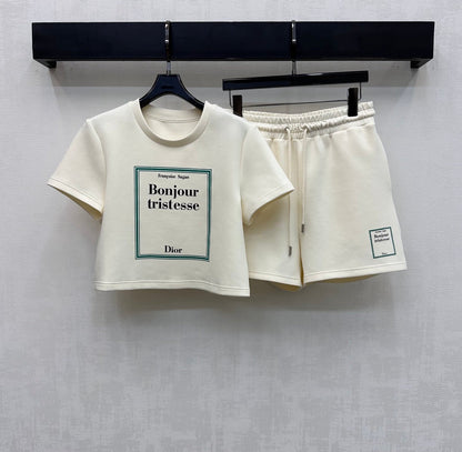 Dior 2026 Square-Frame Top and Shorts Set Cream Black Cotton