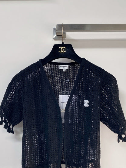 Chanel 2026 Crochet Knitted Cardigan Black and White Cotton