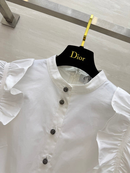 Dior 2026 Ruffled Shirt Dresses With Belt Black White Cotton 358341