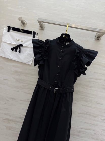 Dior 2026 Ruffled Shirt Dresses With Belt Black White Cotton 358341