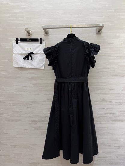 Dior 2026 Ruffled Shirt Dresses With Belt Black White Cotton 358341