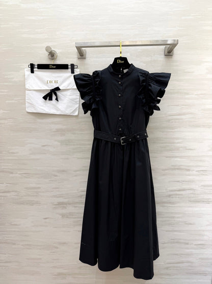 Dior 2026 Ruffled Shirt Dresses With Belt Black White Cotton 358341