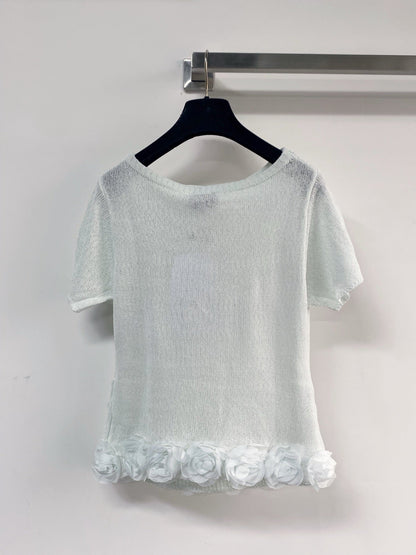 Chanel 2026 T-shirt with Flower Detail Purple Mint Green Wool Nylon 140475